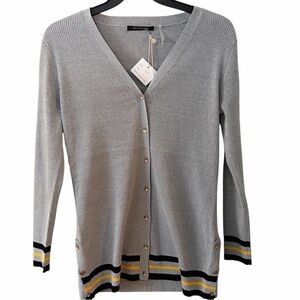 Dolce Cabo Gray Cardigan with Striped Hem